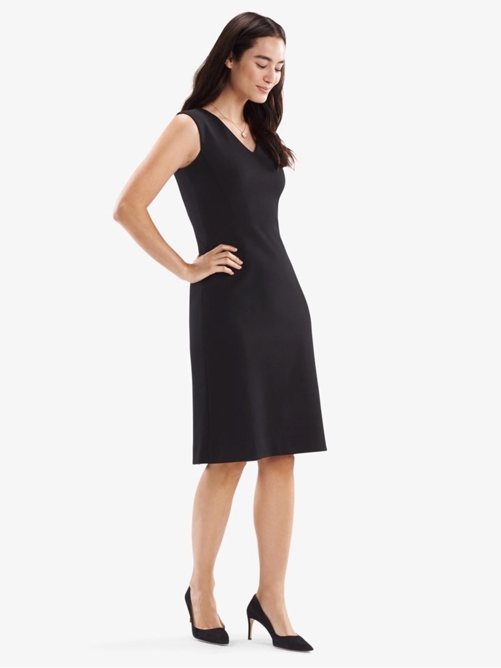 MM LaFleur The Evelyn Dress 8 Black Textured Ponte Quiet Luxury Corporate Core - Picture 2 of 12